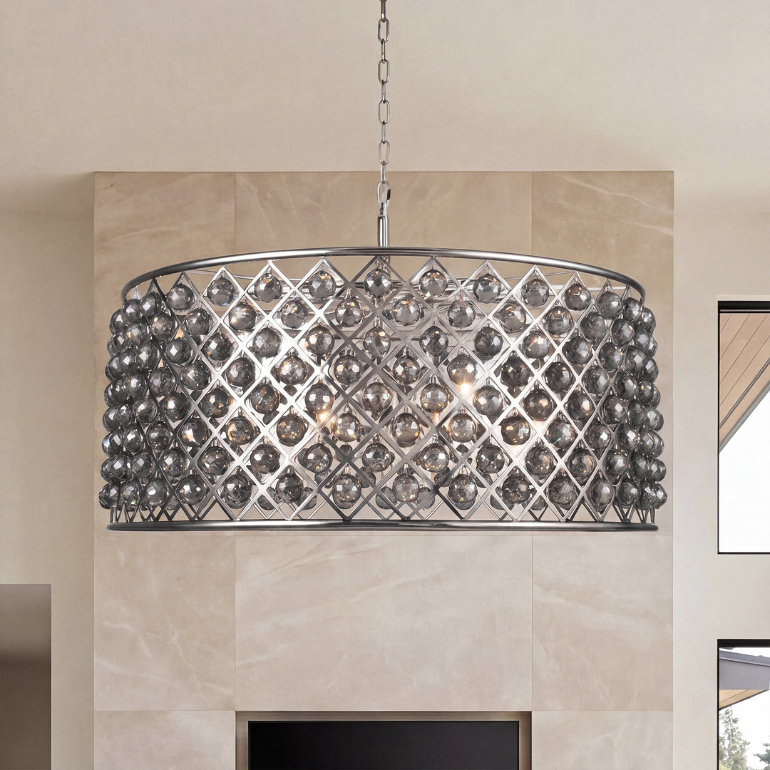 10 light polished Nickel Chandelier Silver Shade (Grey) Royal Cut Crystal Polished Nickel Finish - LIGHTING by Joshua Marshal