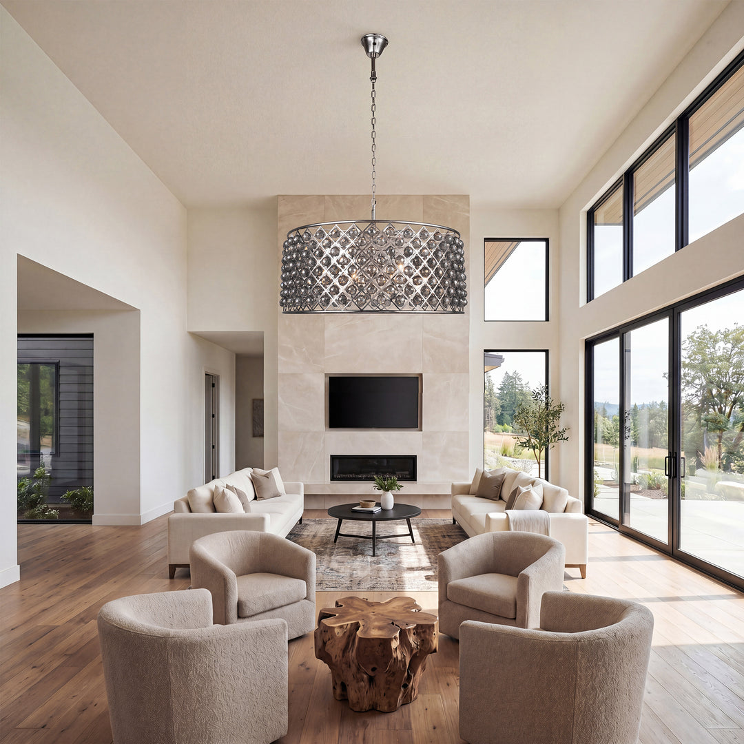 10 light polished Nickel Chandelier Silver Shade (Grey) Royal Cut Crystal - View 2 - Joshua Marshal