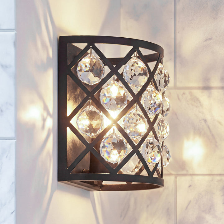 1 light Matte Black Wall Sconce Silver Shade (Grey) Royal Cut Crystal Mocha Brown Finish - LIGHTING by Joshua Marshal
