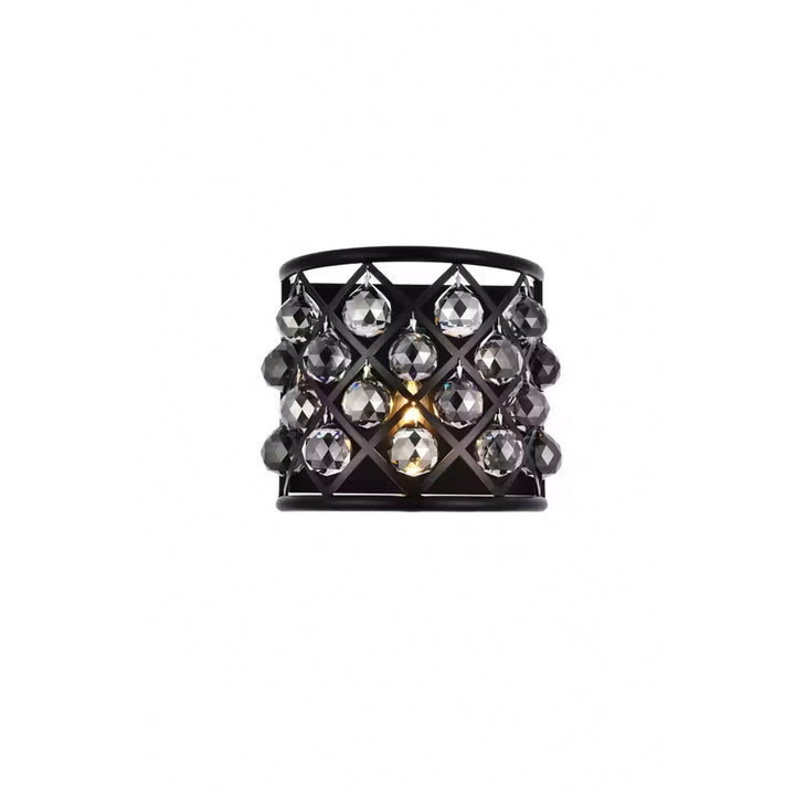 1 light Matte Black Wall Sconce Silver Shade (Grey) Royal Cut Crystal - View 3 - Joshua Marshal