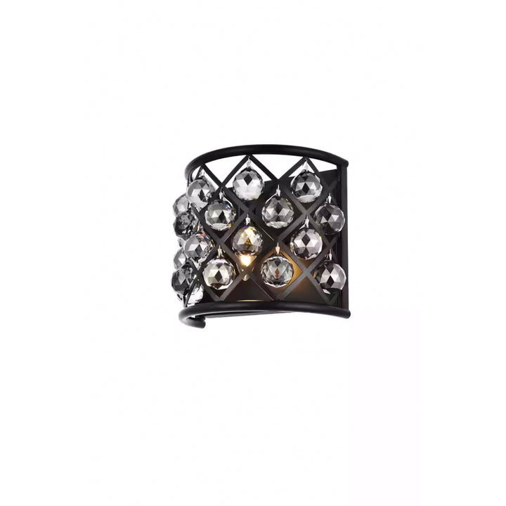 1 light Matte Black Wall Sconce Silver Shade (Grey) Royal Cut Crystal - View 4 - Joshua Marshal