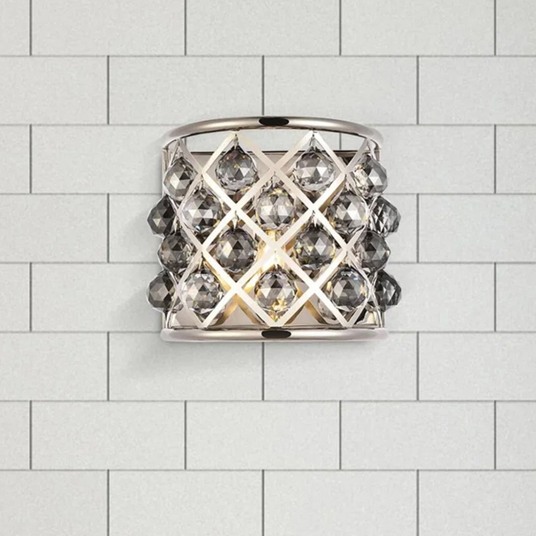 1 light polished Nickel Wall Sconce Silver Shade (Grey) Royal Cut Crystal Polished Nickel Finish - LIGHTING by Joshua Marshal