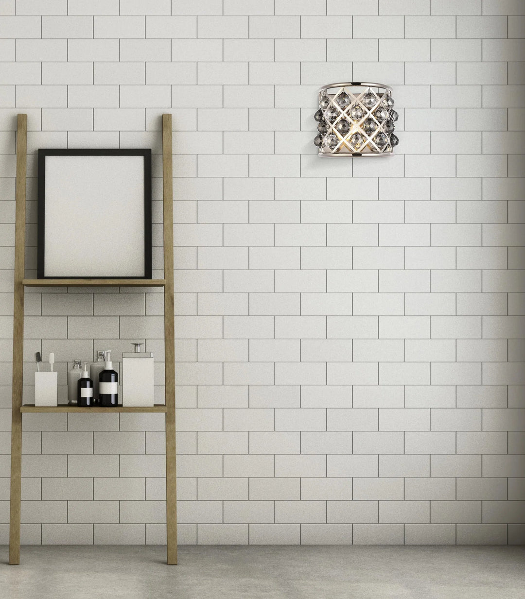 1 light polished Nickel Wall Sconce Silver Shade (Grey) Royal Cut Crystal - View 2 - Joshua Marshal