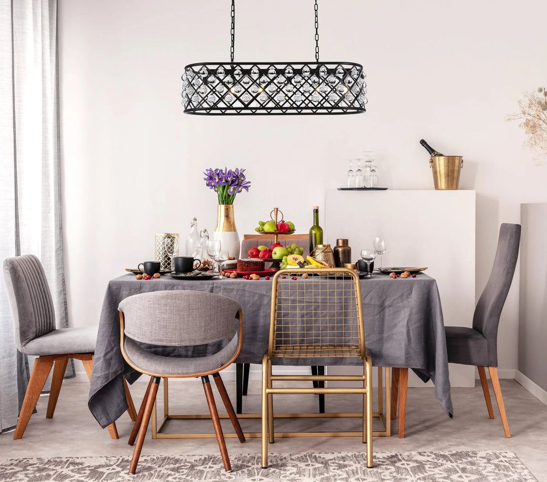 6 light Matte Black Chandelier Clear Royal Cut Crystal - View 2 - Joshua Marshal