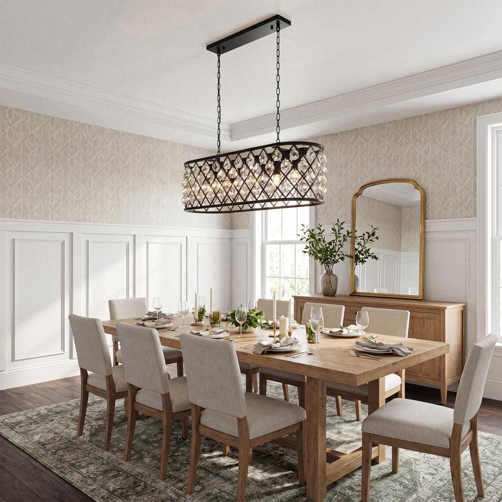 6 light Matte Black Chandelier Golden Teak (Smoky) Royal Cut Crystal - View 2 - Joshua Marshal