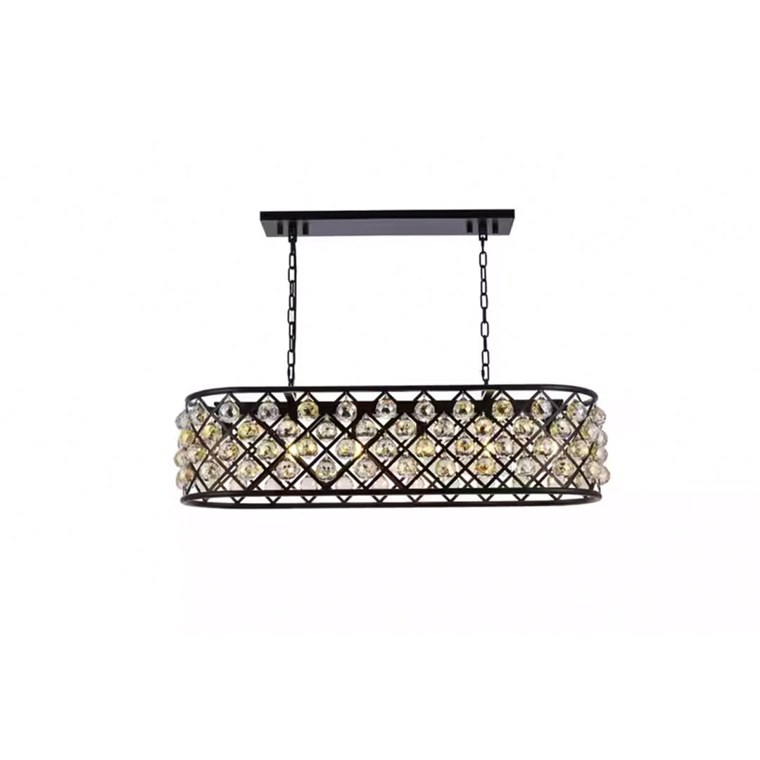 6 light Matte Black Chandelier Golden Teak (Smoky) Royal Cut Crystal - View 3 - Joshua Marshal