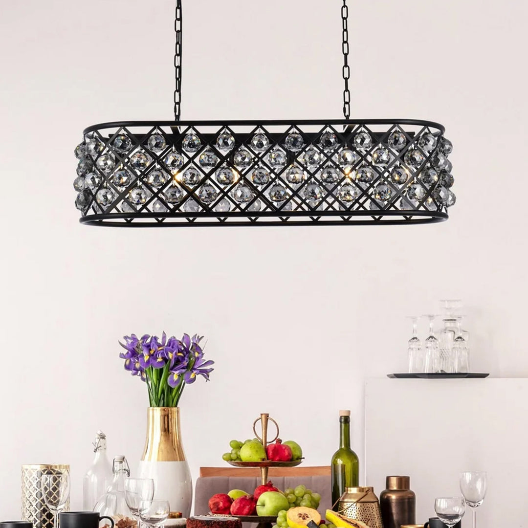 6 light Matte Black Chandelier Silver Shade (Grey) Royal Cut Crystal Mocha Brown Finish - LIGHTING by Joshua Marshal