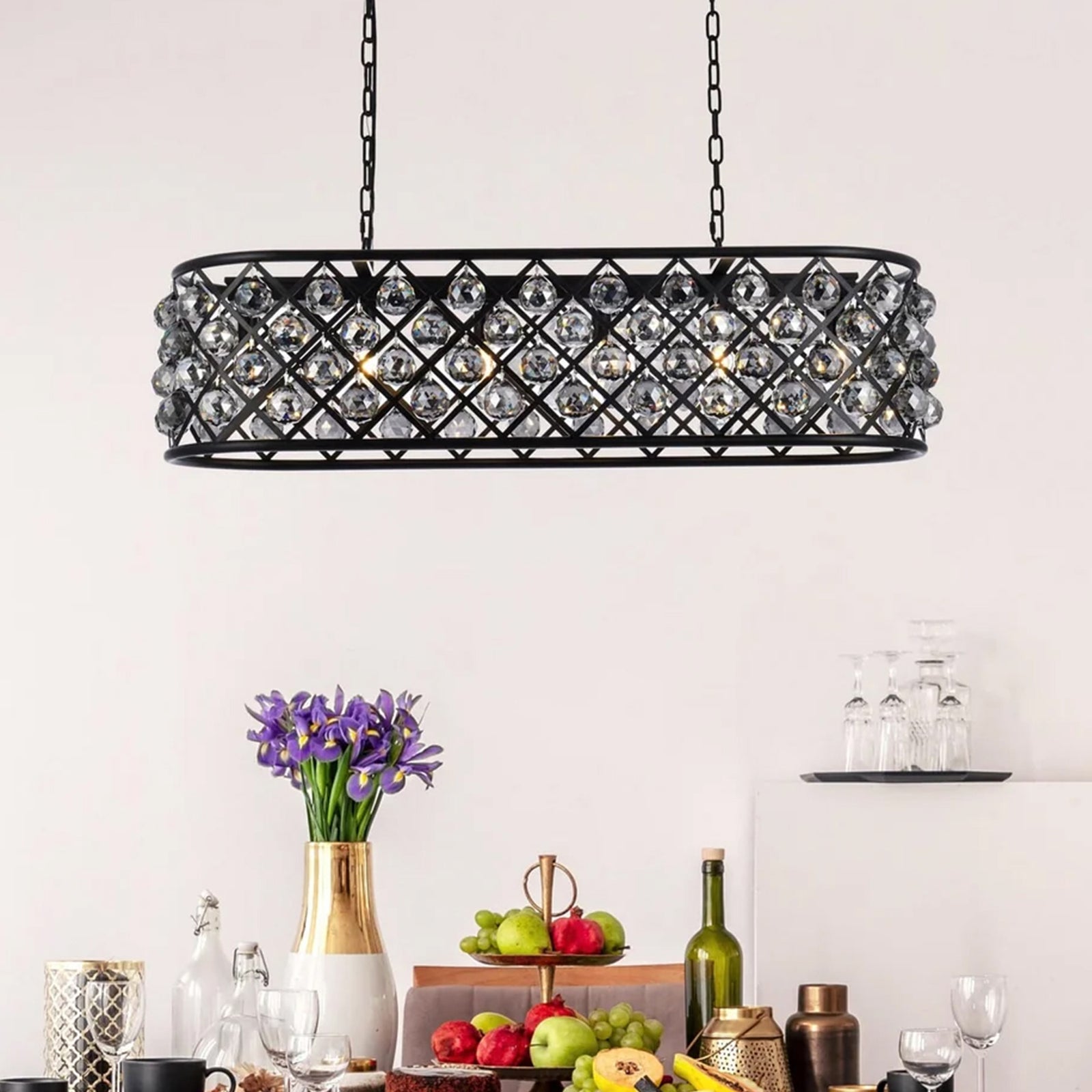 6 light Matte Black Chandelier Silver Shade (Grey) Royal Cut Crystal Mocha Brown Finish - LIGHTING by Joshua Marshal
