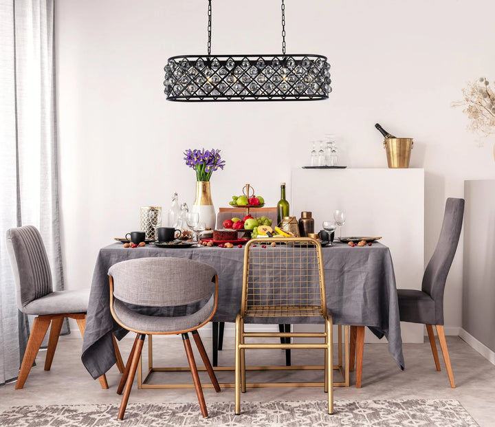 6 light Matte Black Chandelier Silver Shade (Grey) Royal Cut Crystal - View 2 - Joshua Marshal