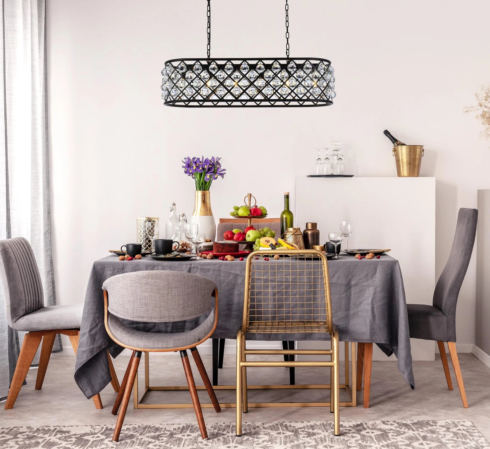 6 light Matte Black Chandelier Clear Royal Cut Crystal - View 2 - Joshua Marshal