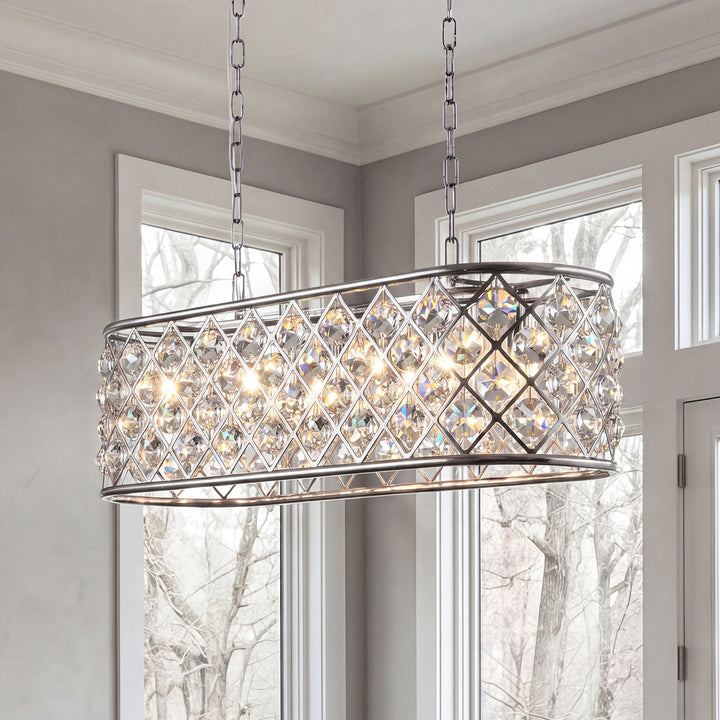 6 light polished Nickel Chandelier Golden Teak (Smoky) Royal Cut Crystal Polished Nickel Finish - LIGHTING by Joshua Marshal