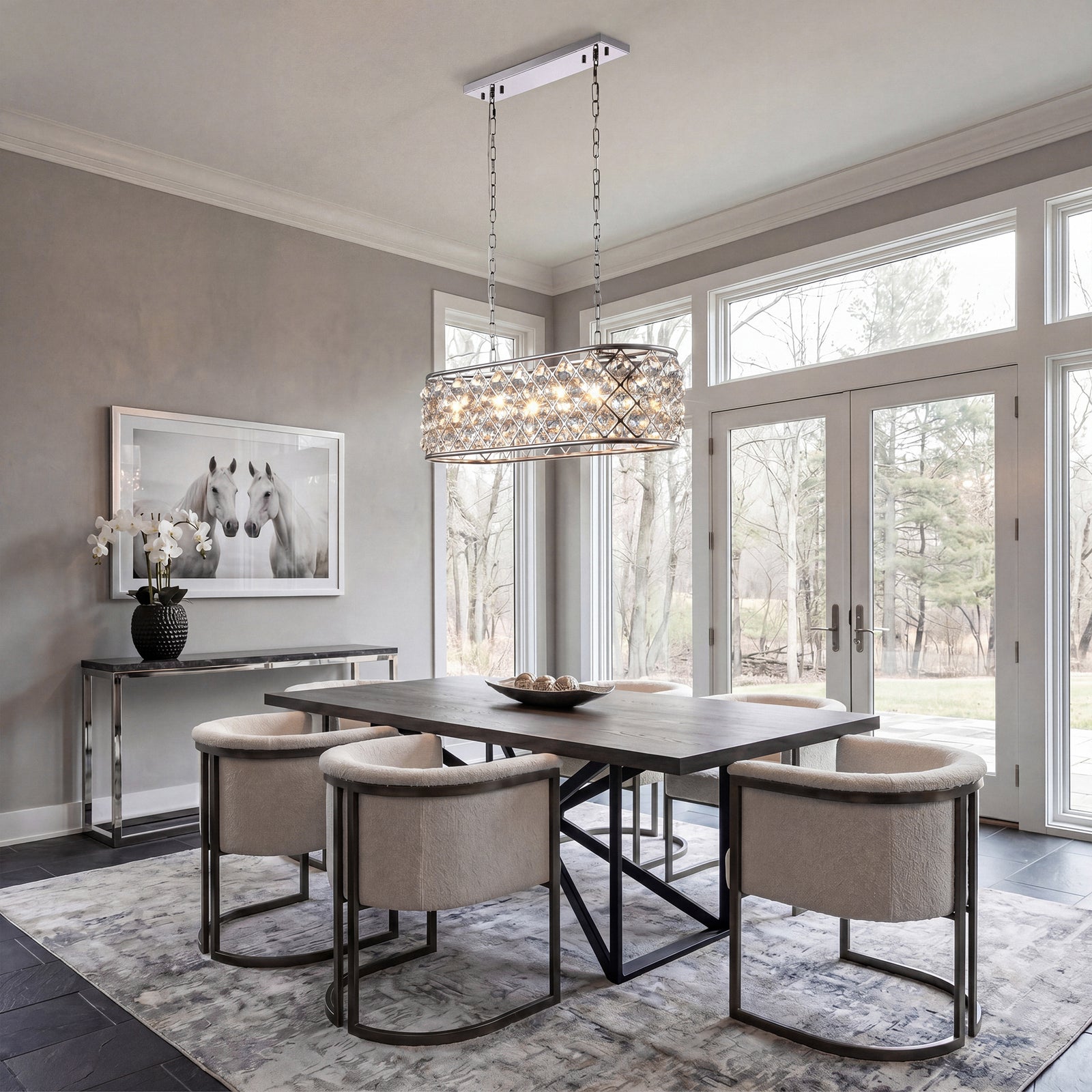 6 light polished Nickel Chandelier Golden Teak (Smoky) Royal Cut Crystal - View 2 - Joshua Marshal