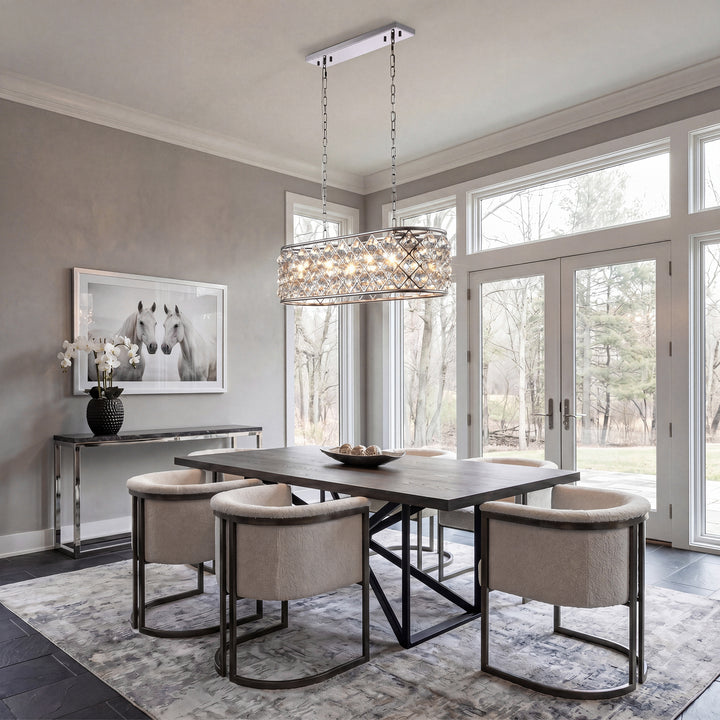 6 light polished Nickel Chandelier Golden Teak (Smoky) Royal Cut Crystal - View 2 - Joshua Marshal