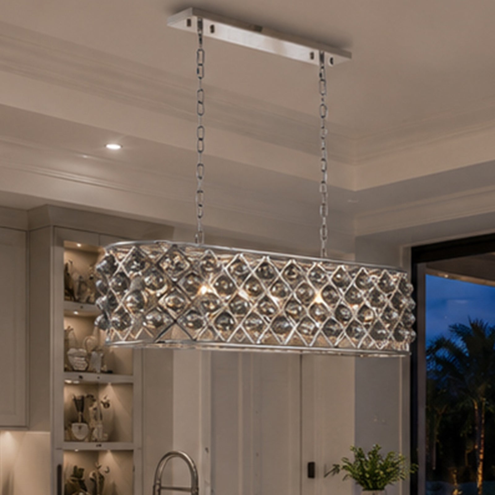 6 light polished Nickel Chandelier Silver Shade (Grey) Royal Cut Crystal Polished Nickel Finish - LIGHTING by Joshua Marshal