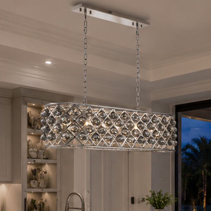 6 light polished Nickel Chandelier Silver Shade (Grey) Royal Cut Crystal Polished Nickel Finish - LIGHTING by Joshua Marshal