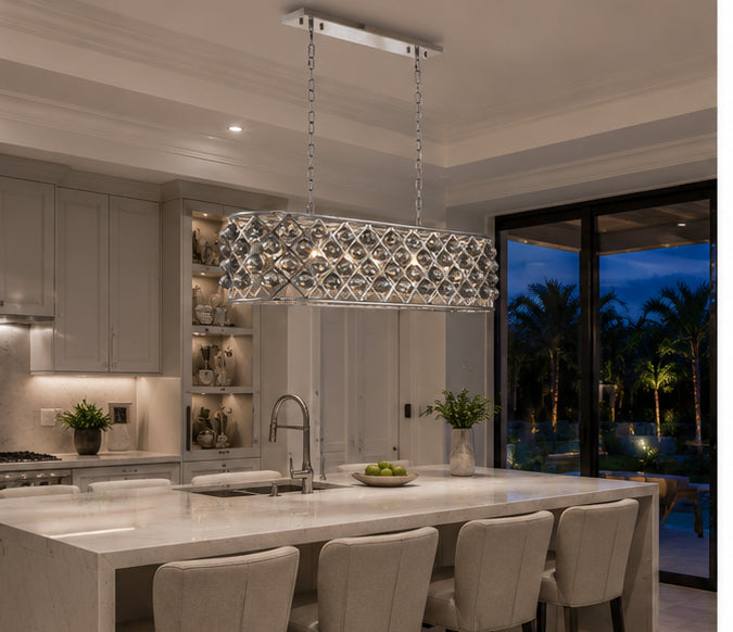 6 light polished Nickel Chandelier Silver Shade (Grey) Royal Cut Crystal - View 2 - Joshua Marshal