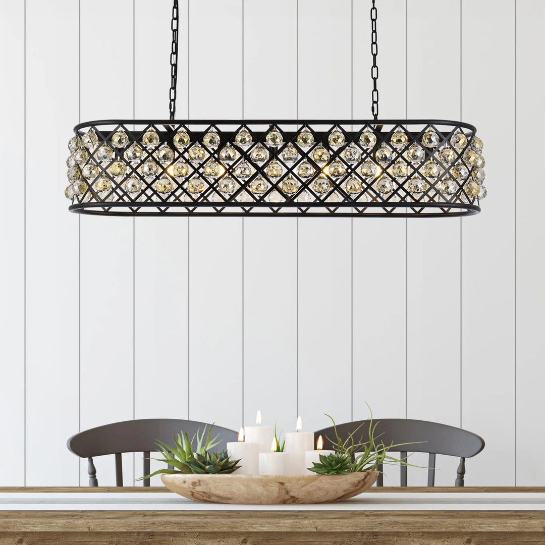 7 light Matte Black Chandelier Golden Teak (Smoky) Royal Cut Crystal Mocha Brown Finish - LIGHTING by Joshua Marshal