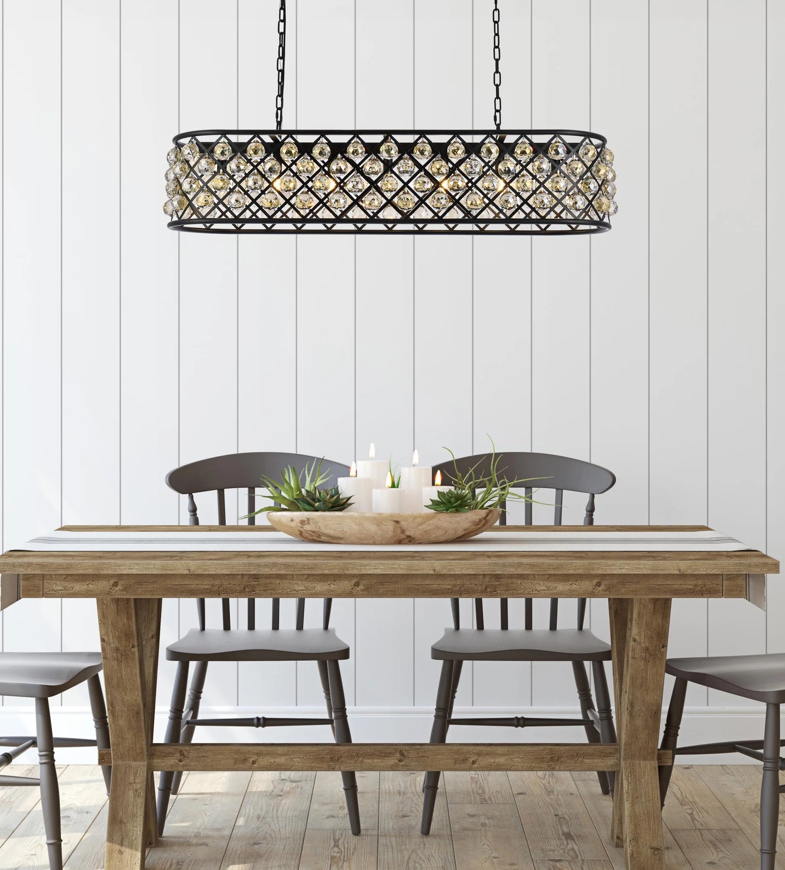 7 light Matte Black Chandelier Golden Teak (Smoky) Royal Cut Crystal - View 2 - Joshua Marshal