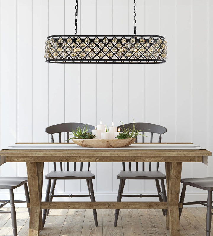 7 light Matte Black Chandelier Golden Teak (Smoky) Royal Cut Crystal - View 2 - Joshua Marshal