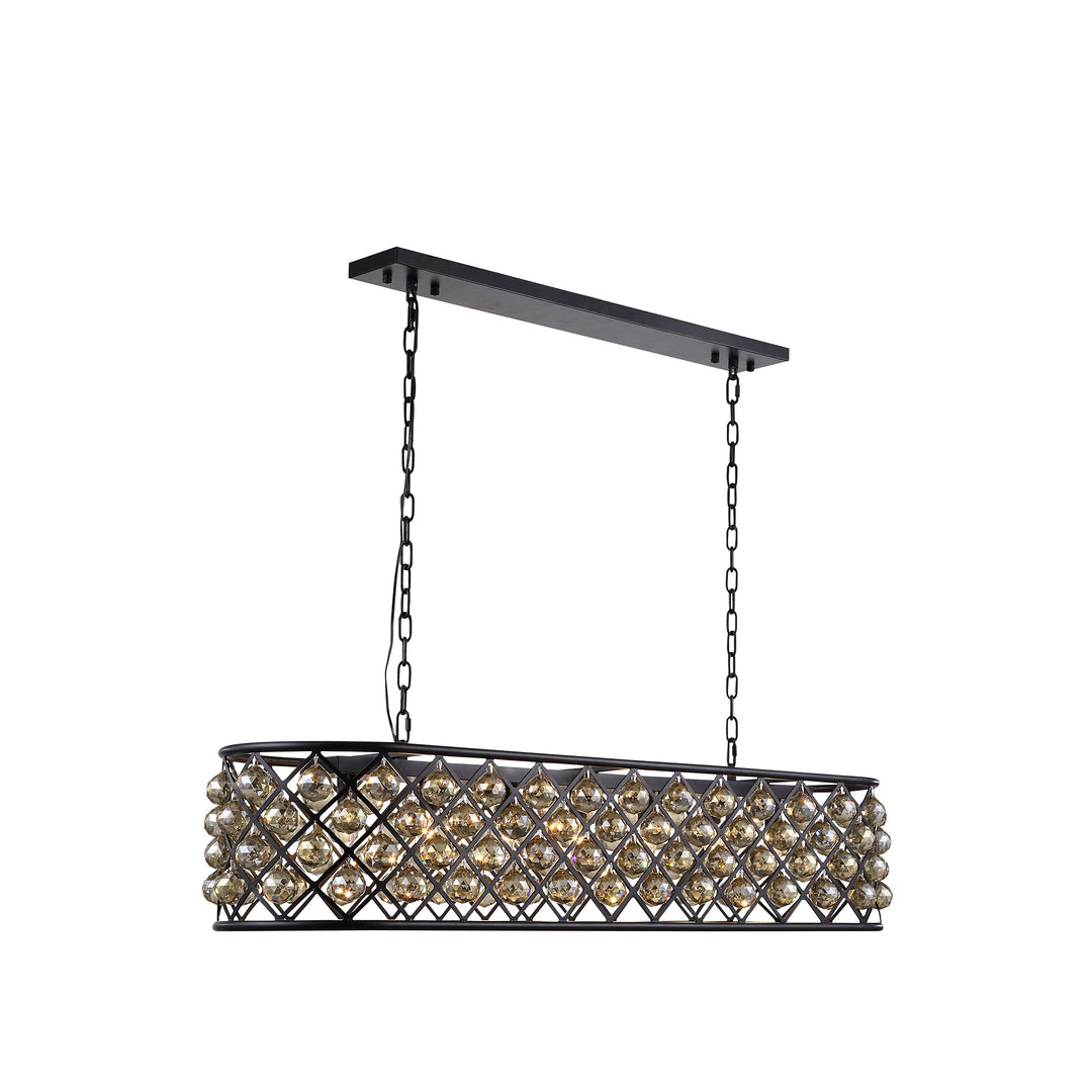 7 light Matte Black Chandelier Golden Teak (Smoky) Royal Cut Crystal - View 3 - Joshua Marshal