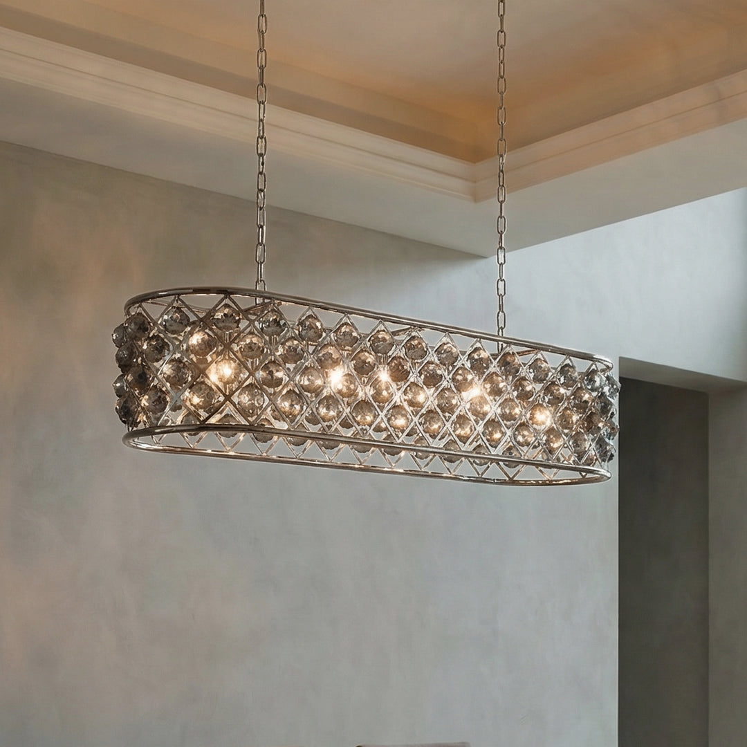 7 light polished Nickel Chandelier Silver Shade (Grey) Royal Cut Crystal JM-413393