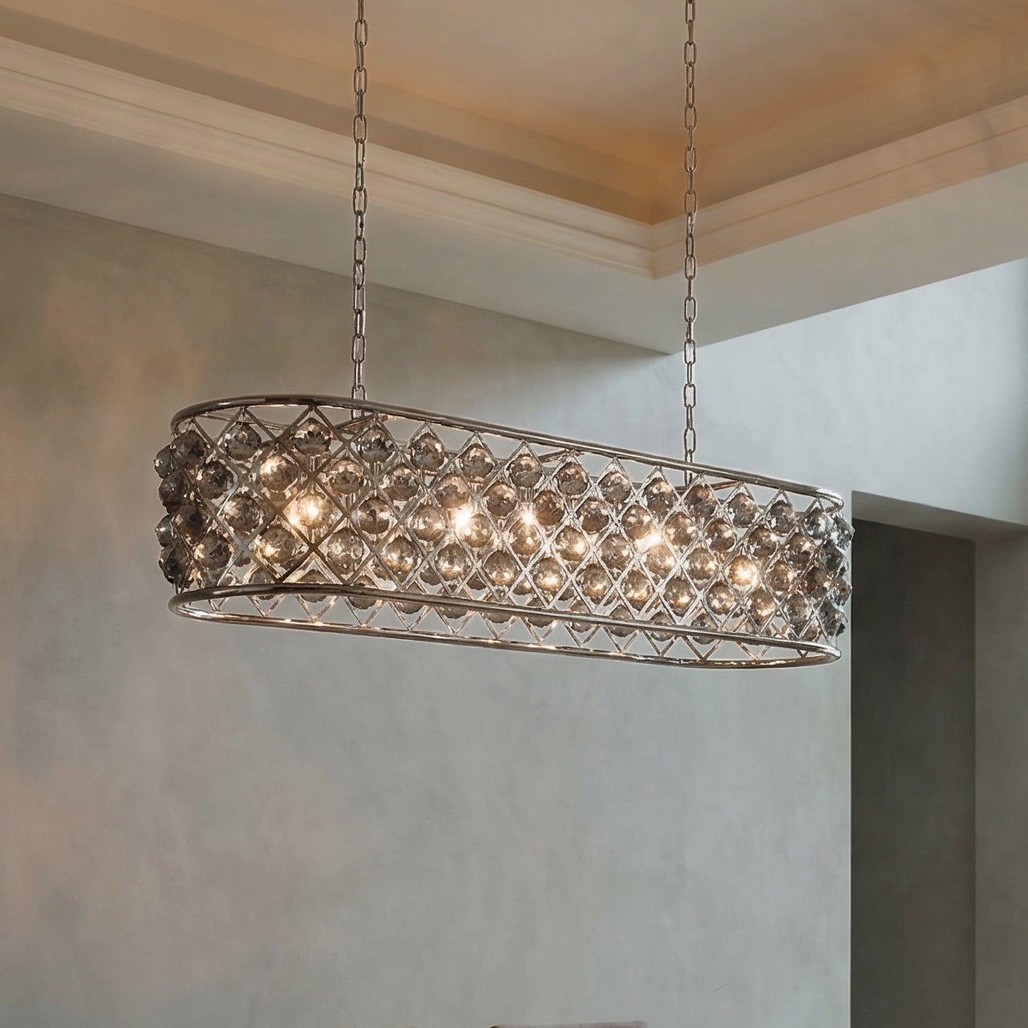 7 light polished Nickel Chandelier Silver Shade (Grey) Royal Cut Crystal JM-413393