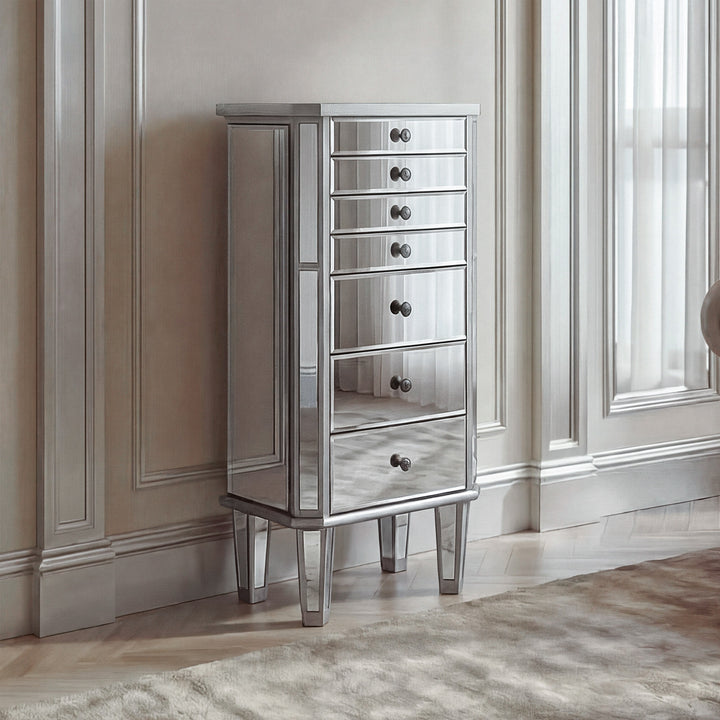 Silver / Clear 18in. Wide 7 Drawer Chest Silver/Clear Mirror Finish - FURNITURE by Joshua Marshal