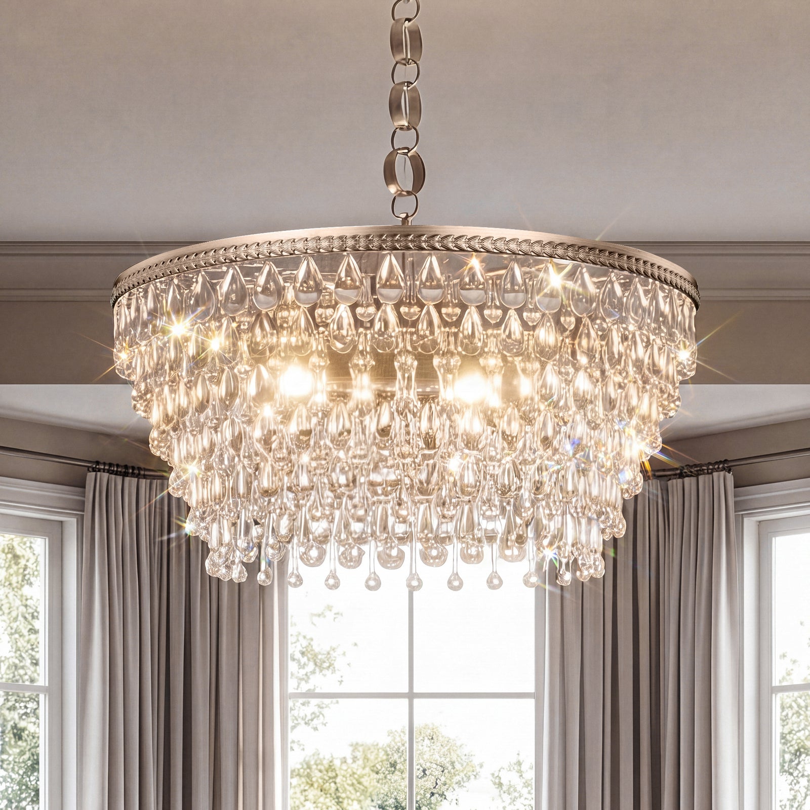6 light antique silver Chandelier Clear Royal Cut Crystal Antique Silver Finish - LIGHTING by Joshua Marshal