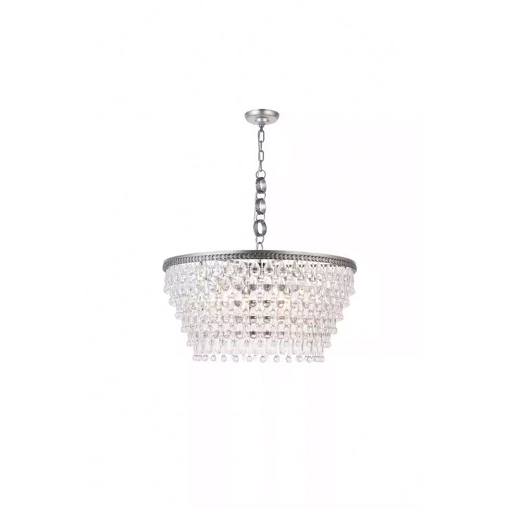 6 light antique silver Chandelier Clear Royal Cut Crystal - View 3 - Joshua Marshal