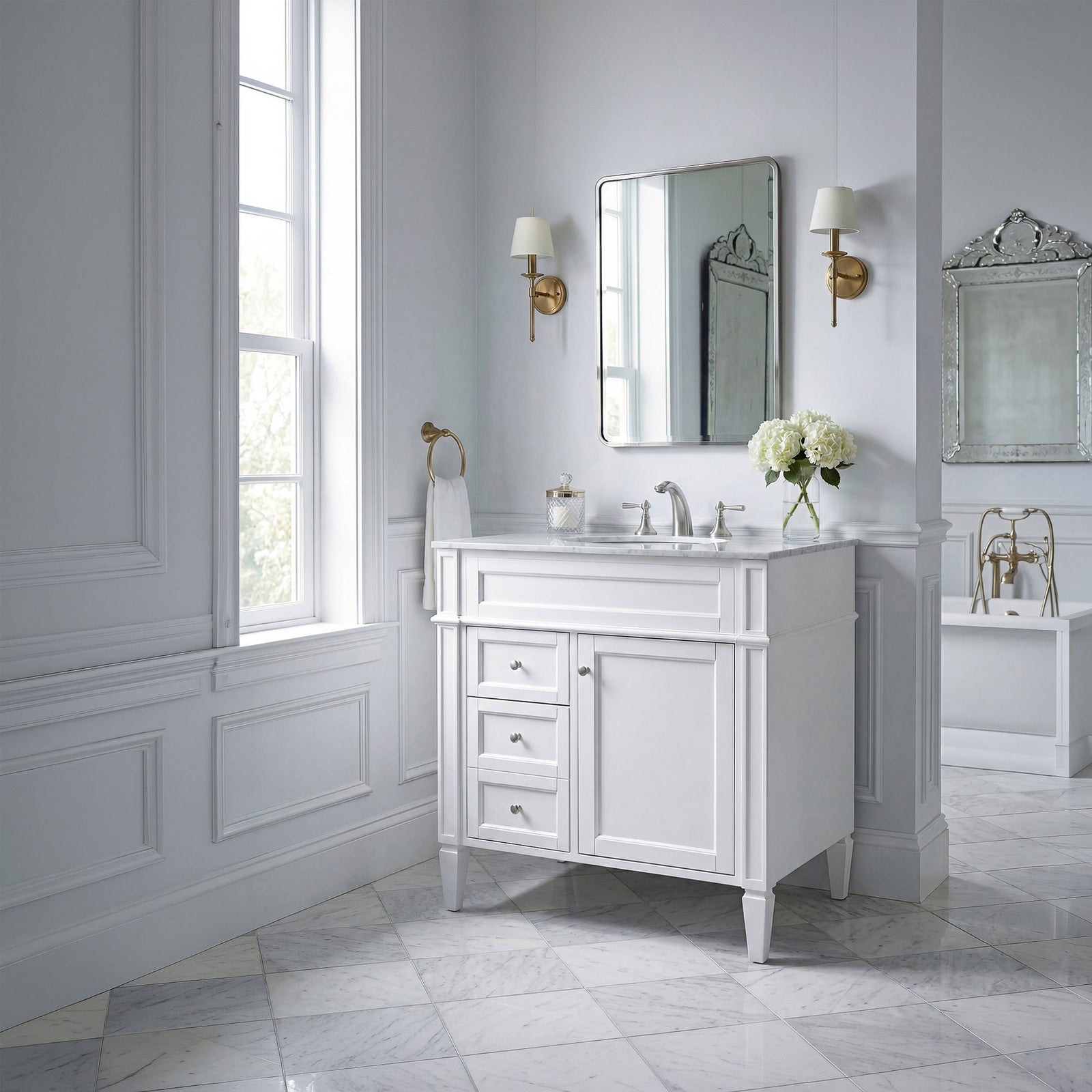 32in Single Bathroom Vanity Set In White - View 2 - Joshua Marshal