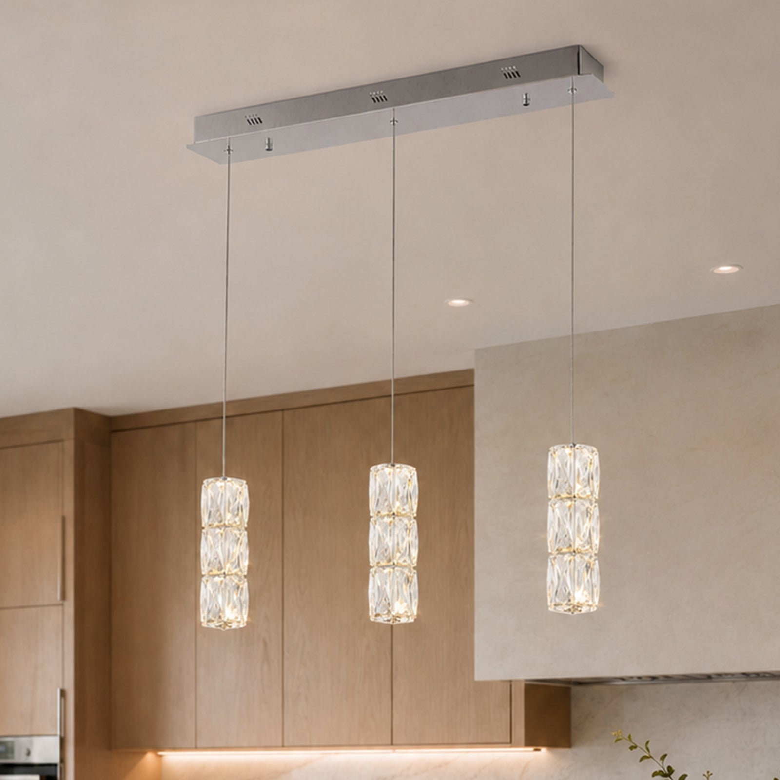 LED light Chrome Pendant Clear Elegant Cut Crystal Chrome Finish - LIGHTING by Joshua Marshal