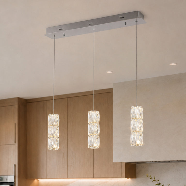 LED light Chrome Pendant Clear Elegant Cut Crystal Chrome Finish - LIGHTING by Joshua Marshal