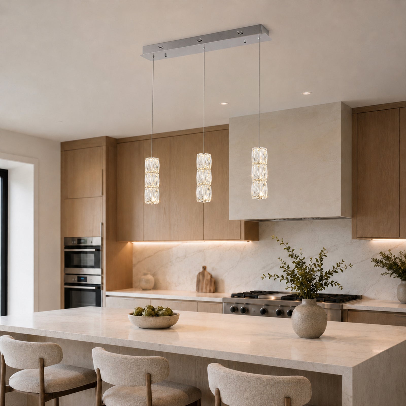 LED light Chrome Pendant Clear Elegant Cut Crystal - View 2 - Joshua Marshal