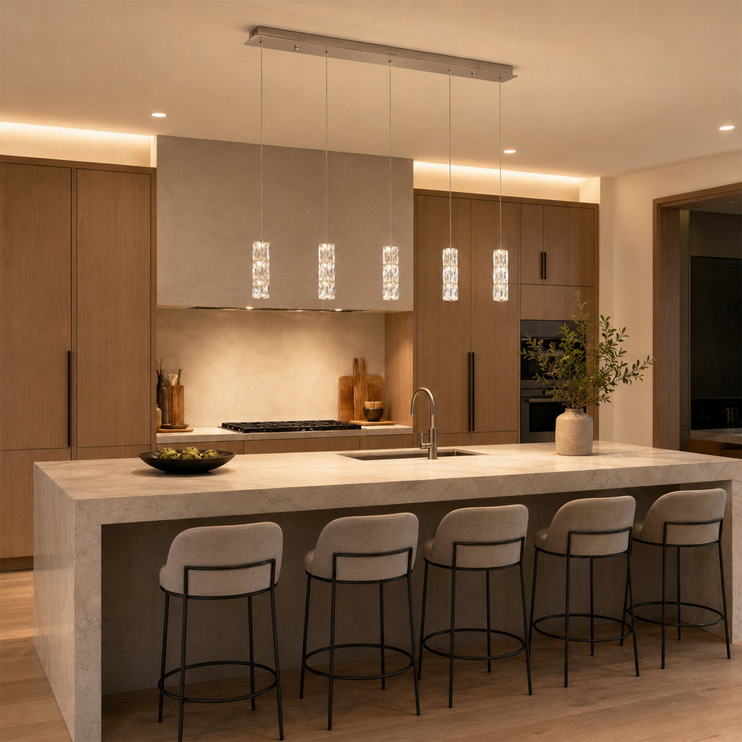 LED light Chrome Pendant Clear Elegant Cut Crystal - View 2 - Joshua Marshal