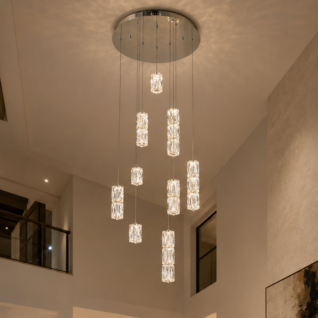 LED light Chrome Pendant Clear Elegant Cut Crystal Chrome Finish - LIGHTING by Joshua Marshal