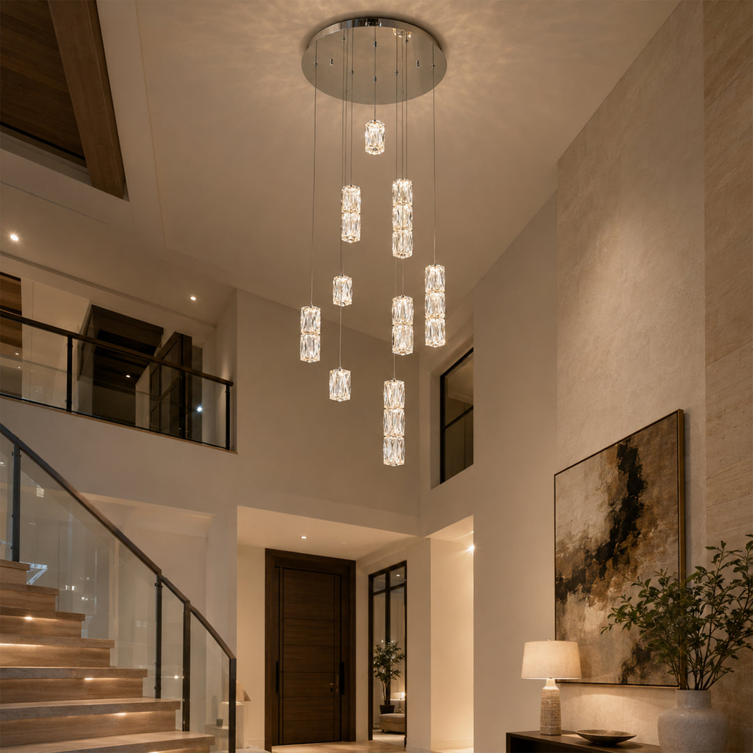 LED light Chrome Pendant Clear Elegant Cut Crystal - View 2 - Joshua Marshal