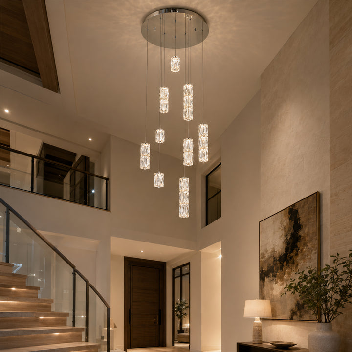 LED light Chrome Pendant Clear Elegant Cut Crystal - View 2 - Joshua Marshal