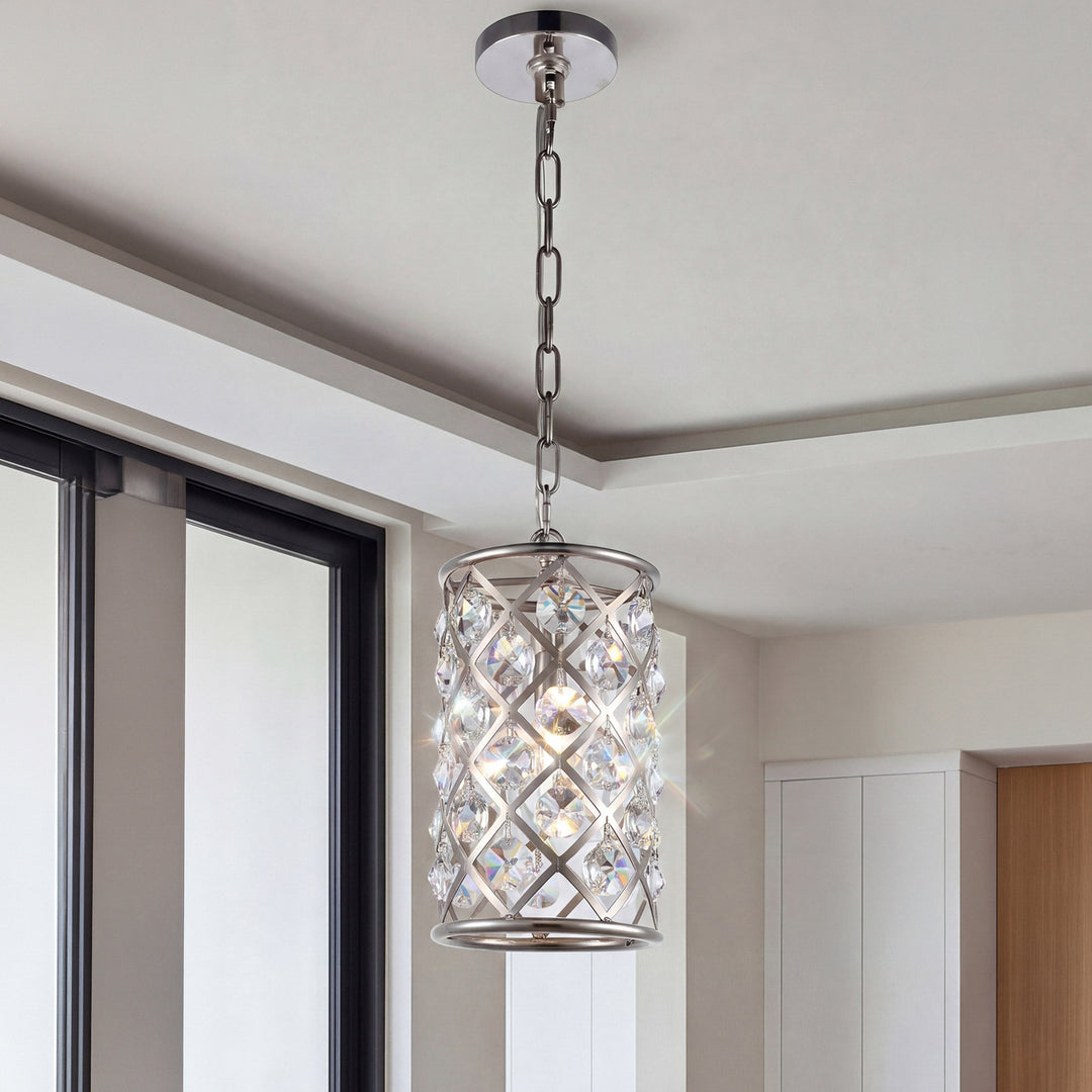 1 light polished Nickel Pendant Clear Royal Cut Crystal Polished Nickel Finish - LIGHTING by Joshua Marshal