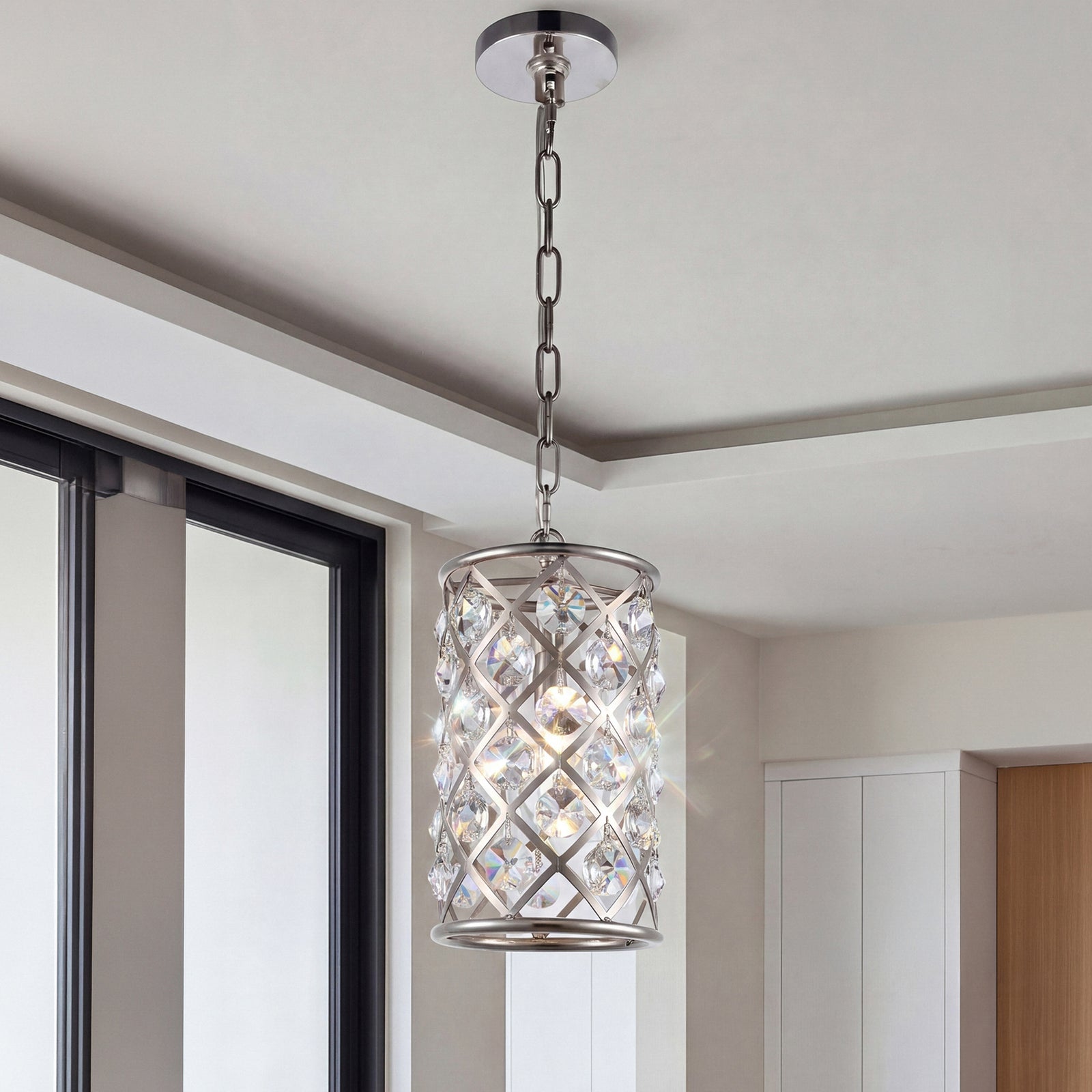 1 light polished Nickel Pendant Clear Royal Cut Crystal Polished Nickel Finish - LIGHTING by Joshua Marshal