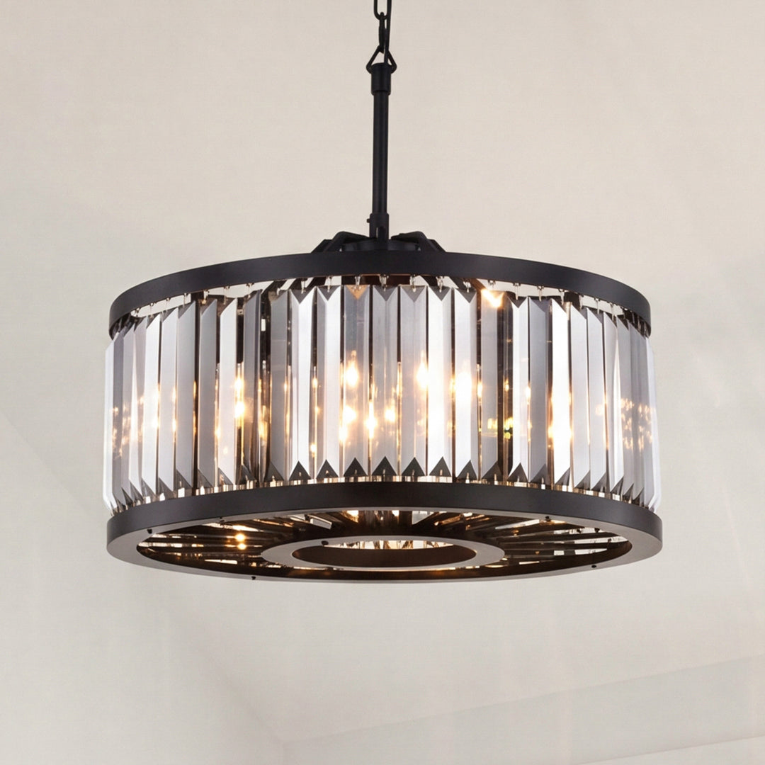 8 light Matte Black Chandelier Silver Shade (Grey) Royal Cut Crystal Matte Black Finish - LIGHTING by Joshua Marshal