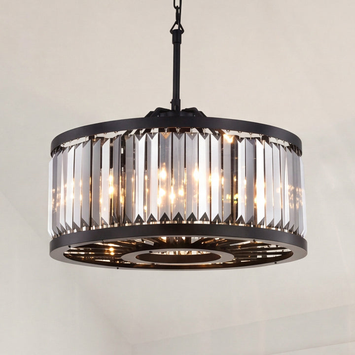 8 light Matte Black Chandelier Silver Shade (Grey) Royal Cut Crystal Matte Black Finish - LIGHTING by Joshua Marshal