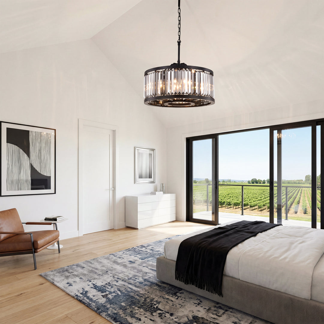 8 light Matte Black Chandelier Silver Shade (Grey) Royal Cut Crystal - View 2 - Joshua Marshal