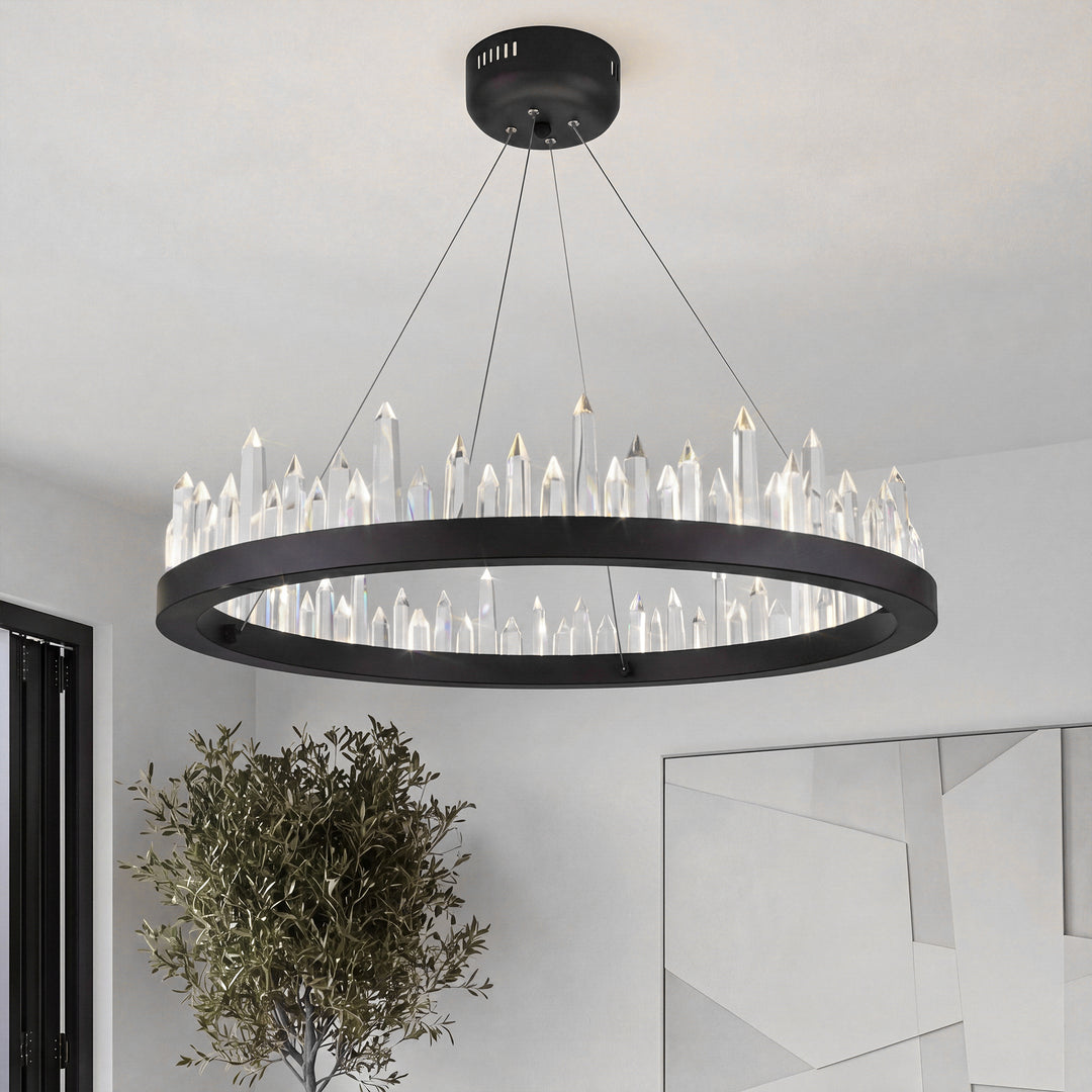 32 light Satin Dark Grey Chandelier Clear Royal Cut Crystal Satin Dark Grey Finish - LIGHTING by Joshua Marshal