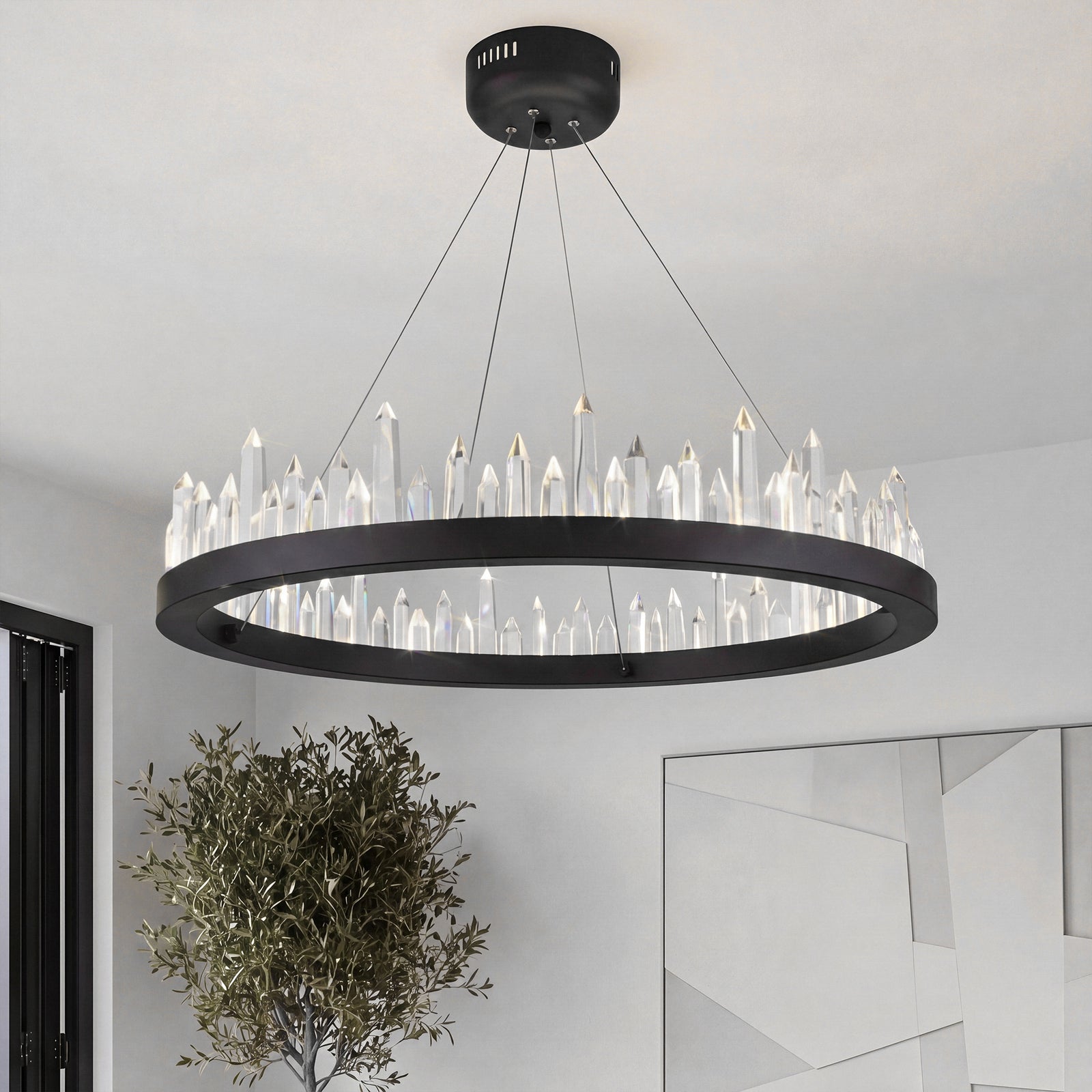 32 light Satin Dark Grey Chandelier Clear Royal Cut Crystal Satin Dark Grey Finish - LIGHTING by Joshua Marshal
