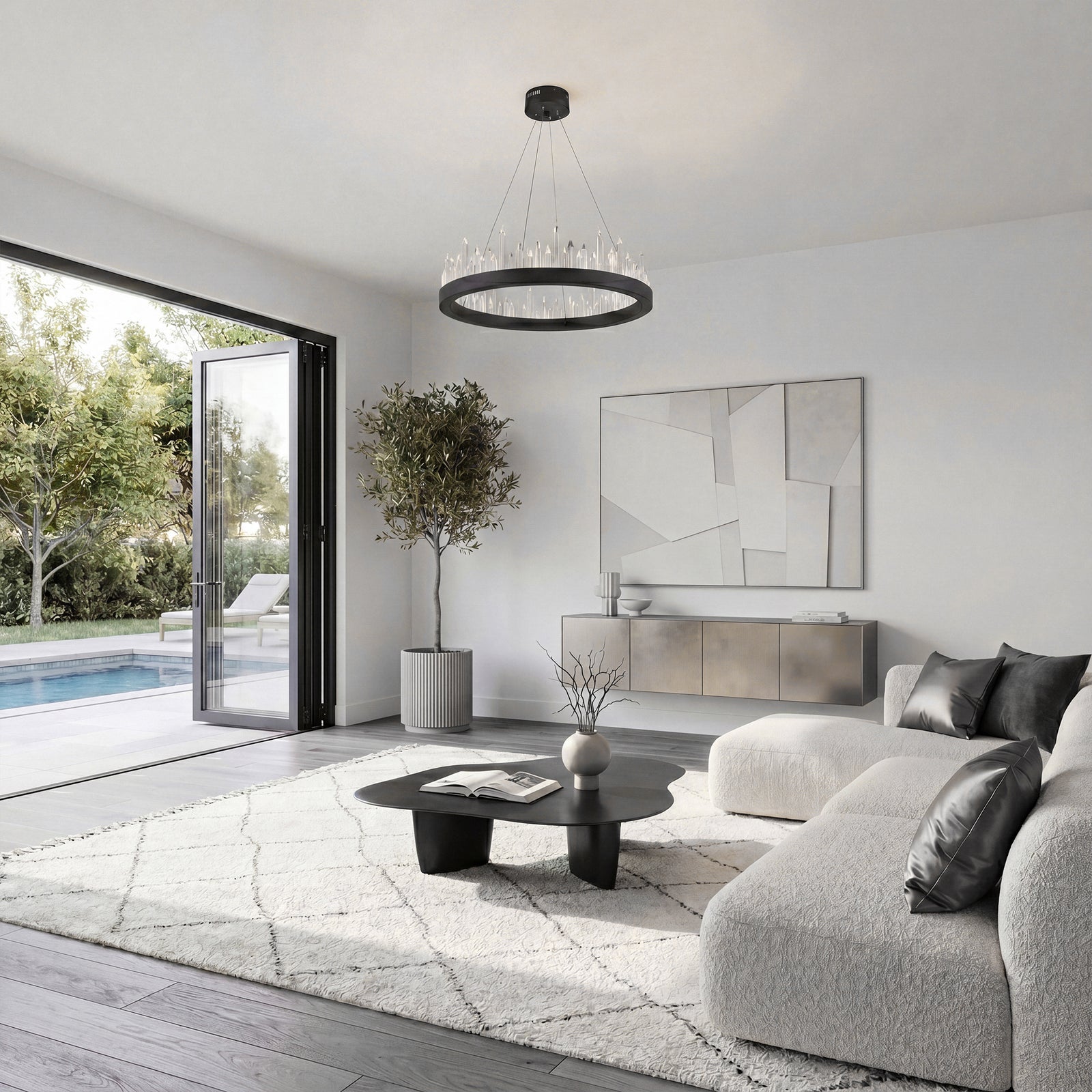 32 light Satin Dark Grey Chandelier Clear Royal Cut Crystal - View 2 - Joshua Marshal