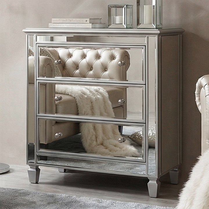 3 Drawer Bedside Cabinet 33 In.X 18 In.X 32 In. In Silver Paint Hand Rubbed Antique Silver Finish - FURNITURE by Joshua Marshal