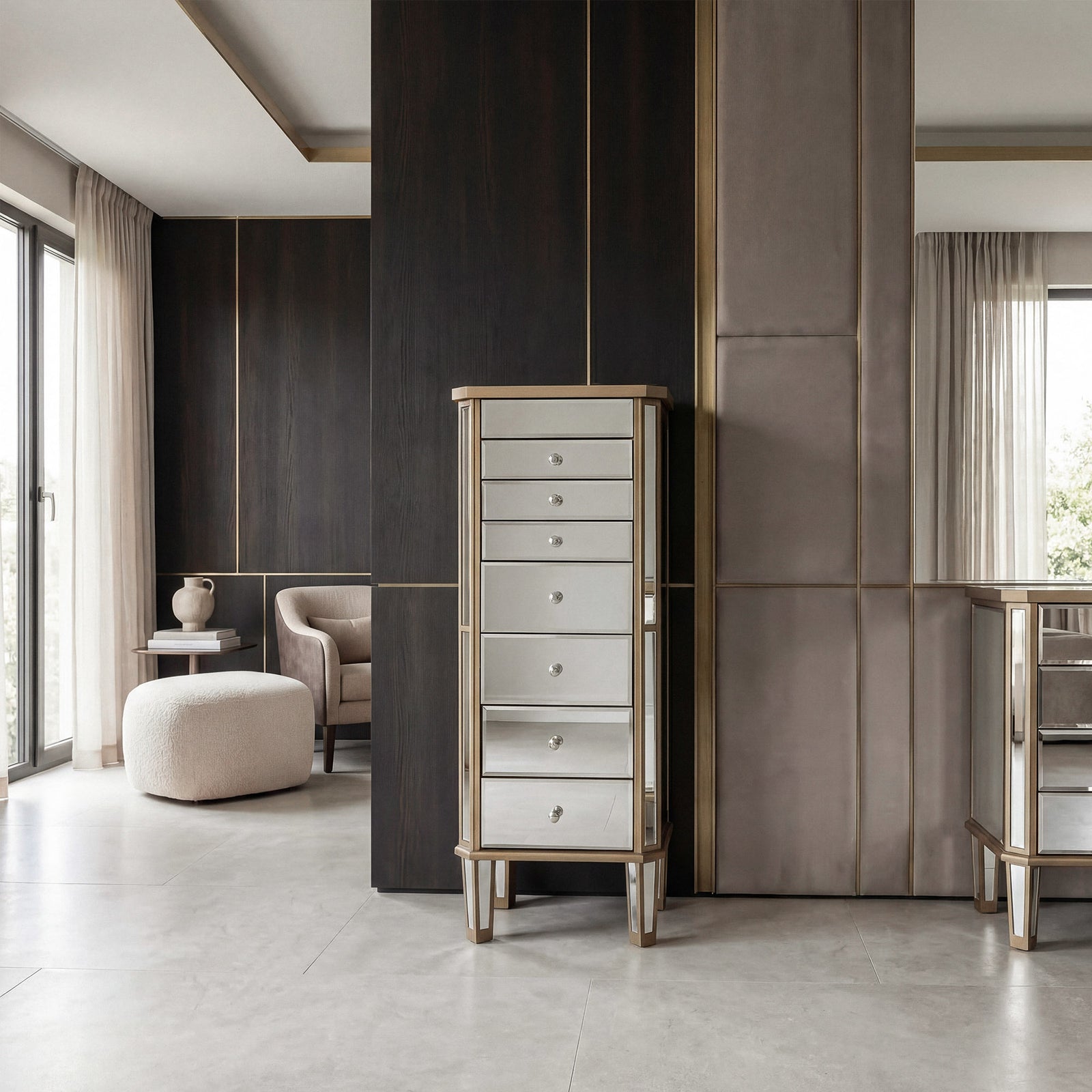 7 Drawer Jewelry Armoire 18 In. X 12 In. X 41 In. In Gold Clear - View 2 - Joshua Marshal