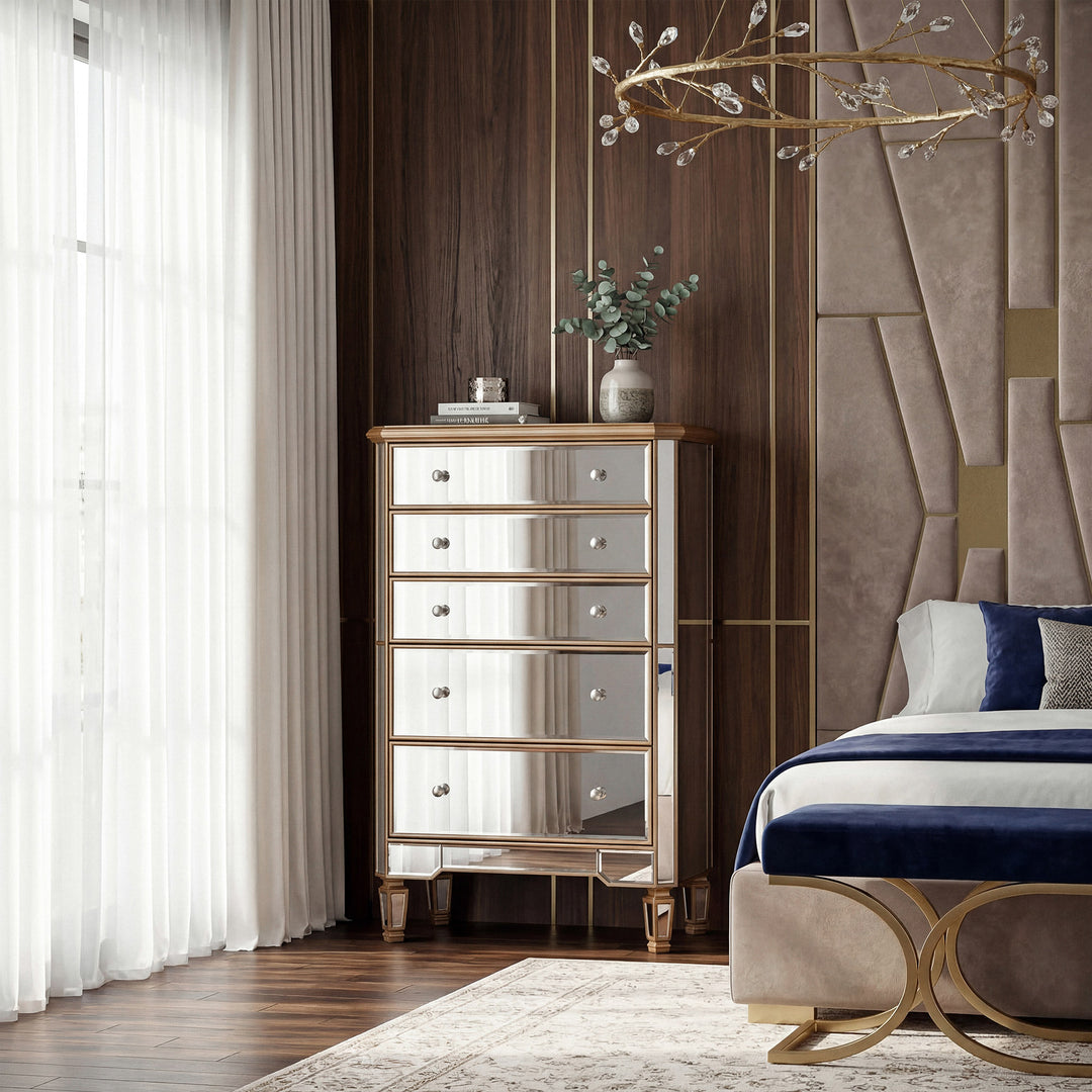 5 Drawer Cabinet 33 In. X 16 In. X 49 In. In Gold Paint - View 2 - Joshua Marshal