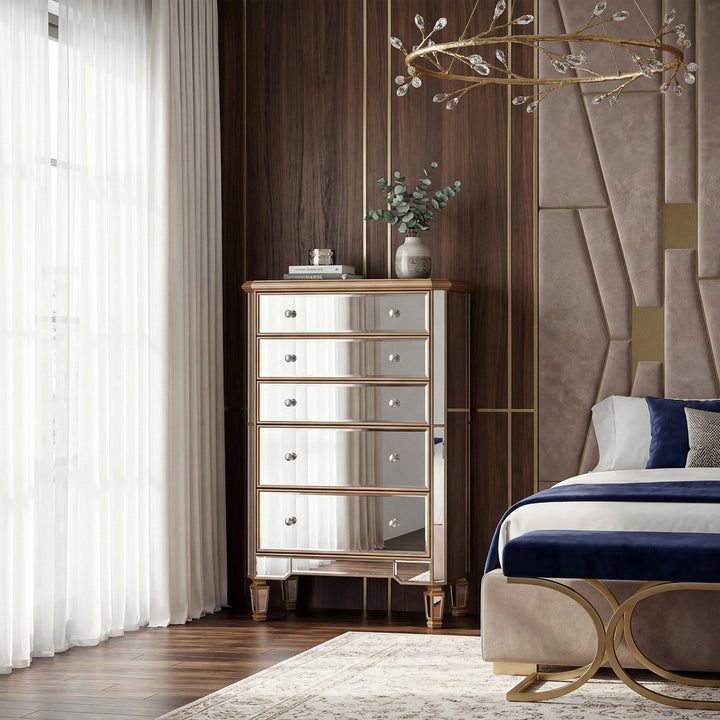 5 Drawer Cabinet 33 In. X 16 In. X 49 In. In Gold Paint - View 2 - Joshua Marshal