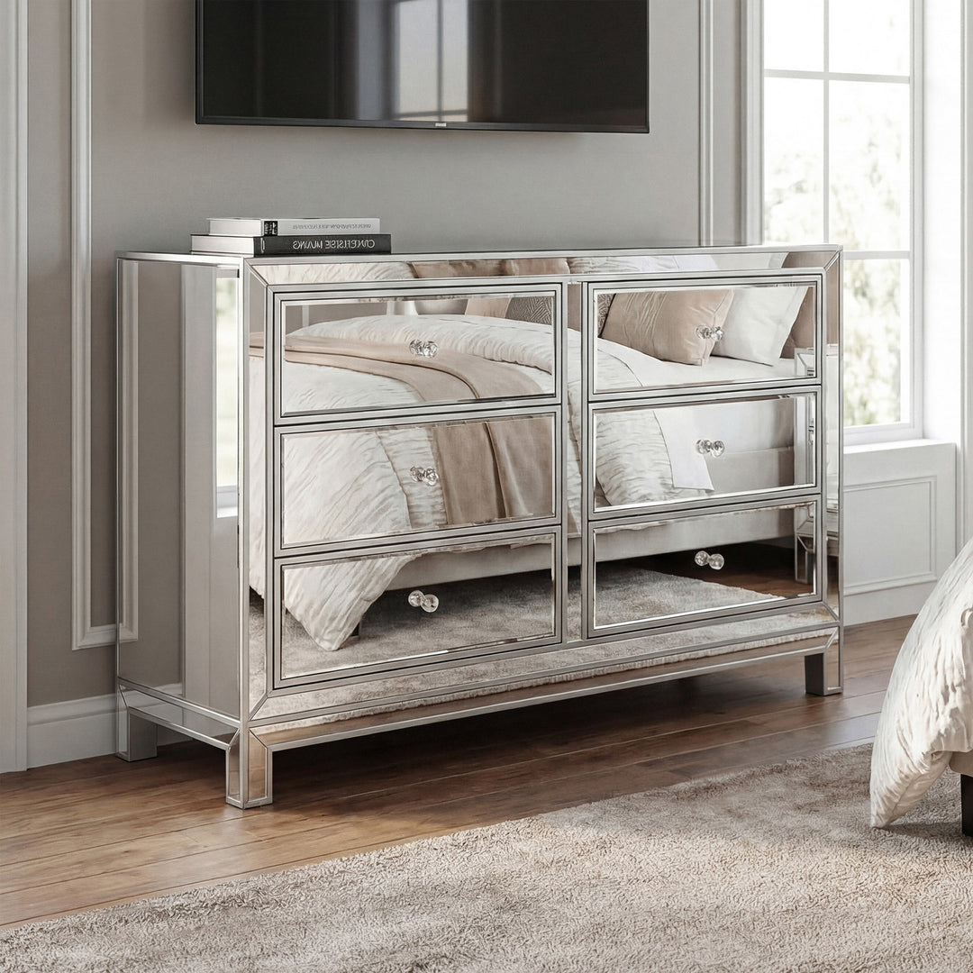 Dresser 6 Drawers 48In. W X 18In. Din. X 32In. H In Antique Silver Paint Antique Silver Paint Finish - FURNITURE by Joshua Marshal